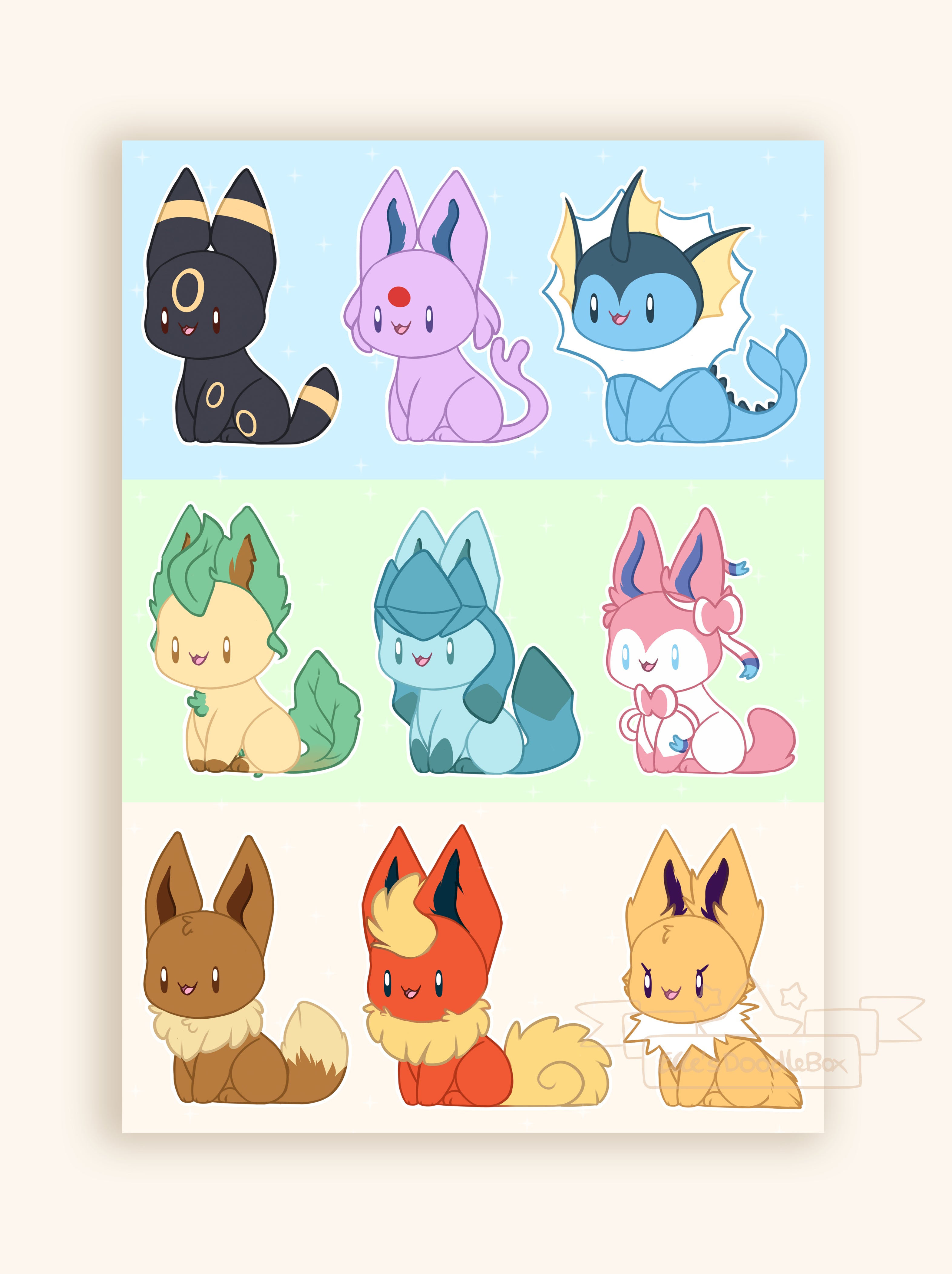 Eeveelutions Square Print – Ellesdoodlebox